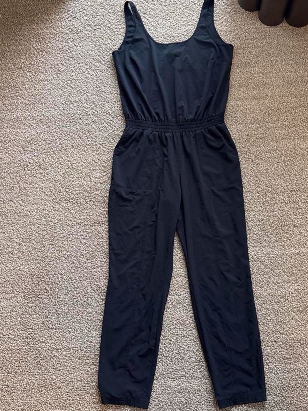 Athleta Black Sleeveless Elastic-Waist Jumpsuit